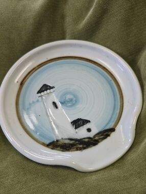 Georgetown Pottery Spoon Holder Coastal Lighthouse Maine Ceramic Kitchen